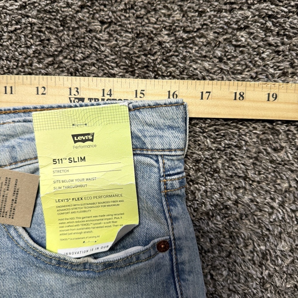 Levi's 511 Slim Stretch Denim Jeans Blue Men's 5-Pocket Light Wash Size 32x30 - Picture 11 of 11